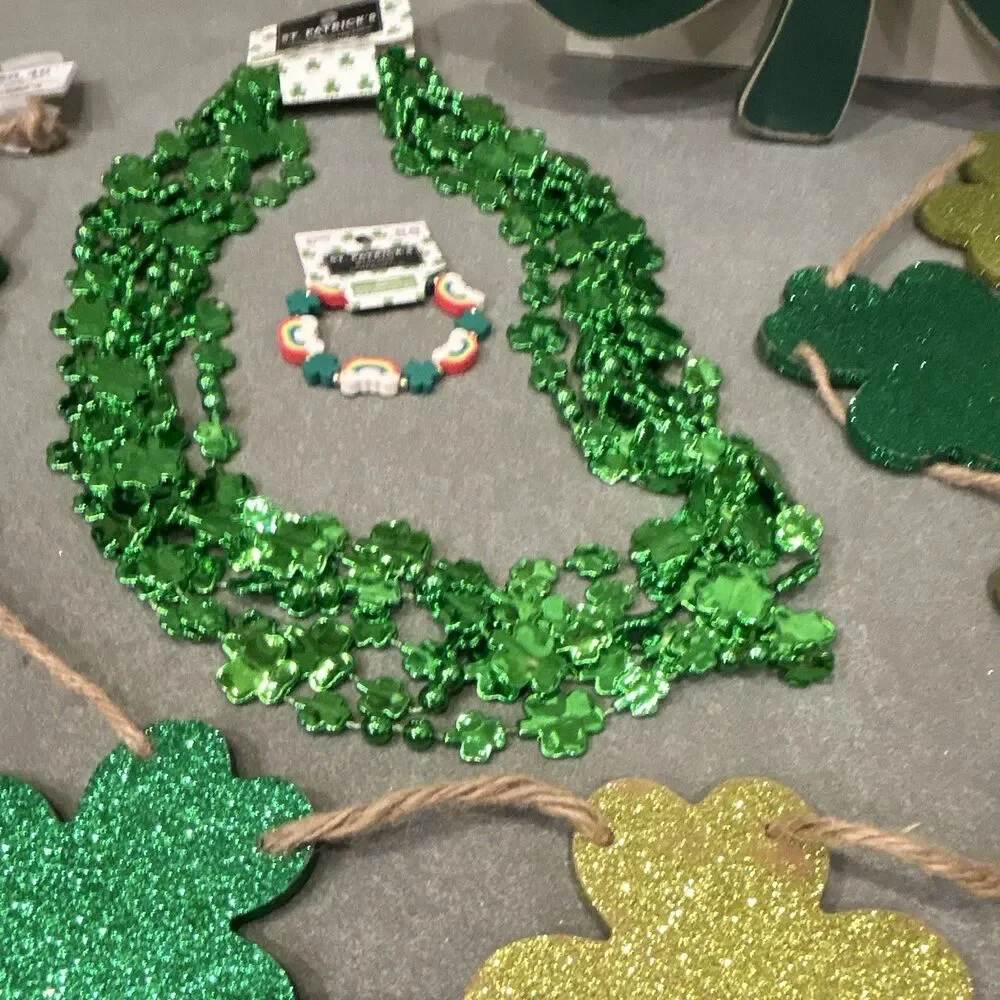 Hobby Lobby St. Patrick's Day Decorations Lot w/ Glitter Clover Garland & More